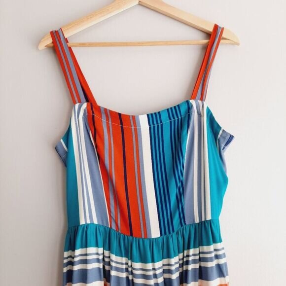 GYPSIES & MOONDUST Stripe Pattern Light Fit & Flare Dress Red White & Blue Sz L - Picture 3 of 15